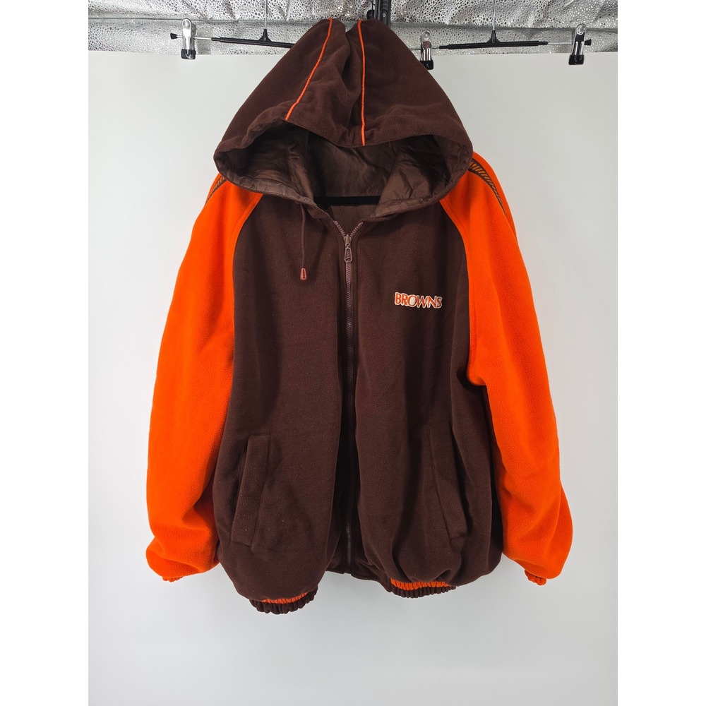 NFL Unique Cleveland Browns Reversible Fleece Silk Jacket Brown Orange Mens XL